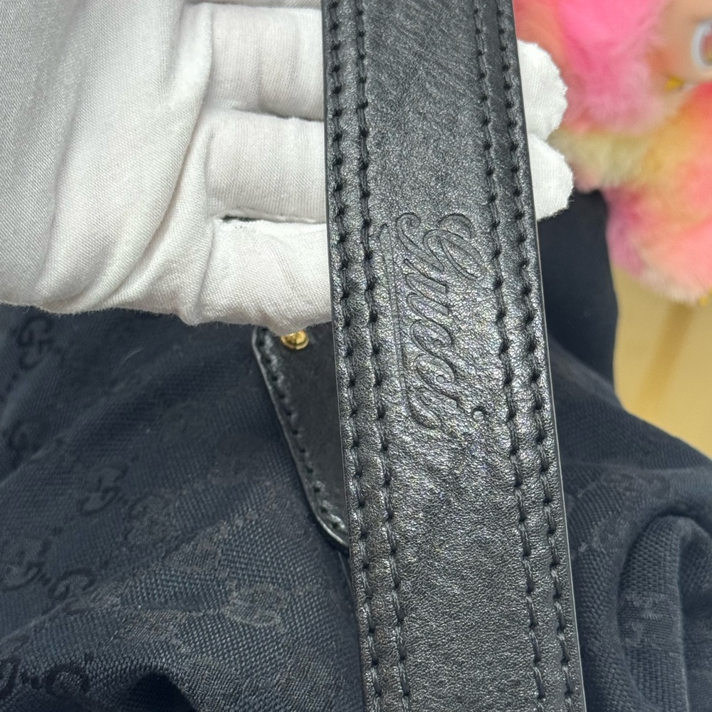 💯Gucci GG Black Canvas Large Jockey Hobo Bag - Picture 7 of 10